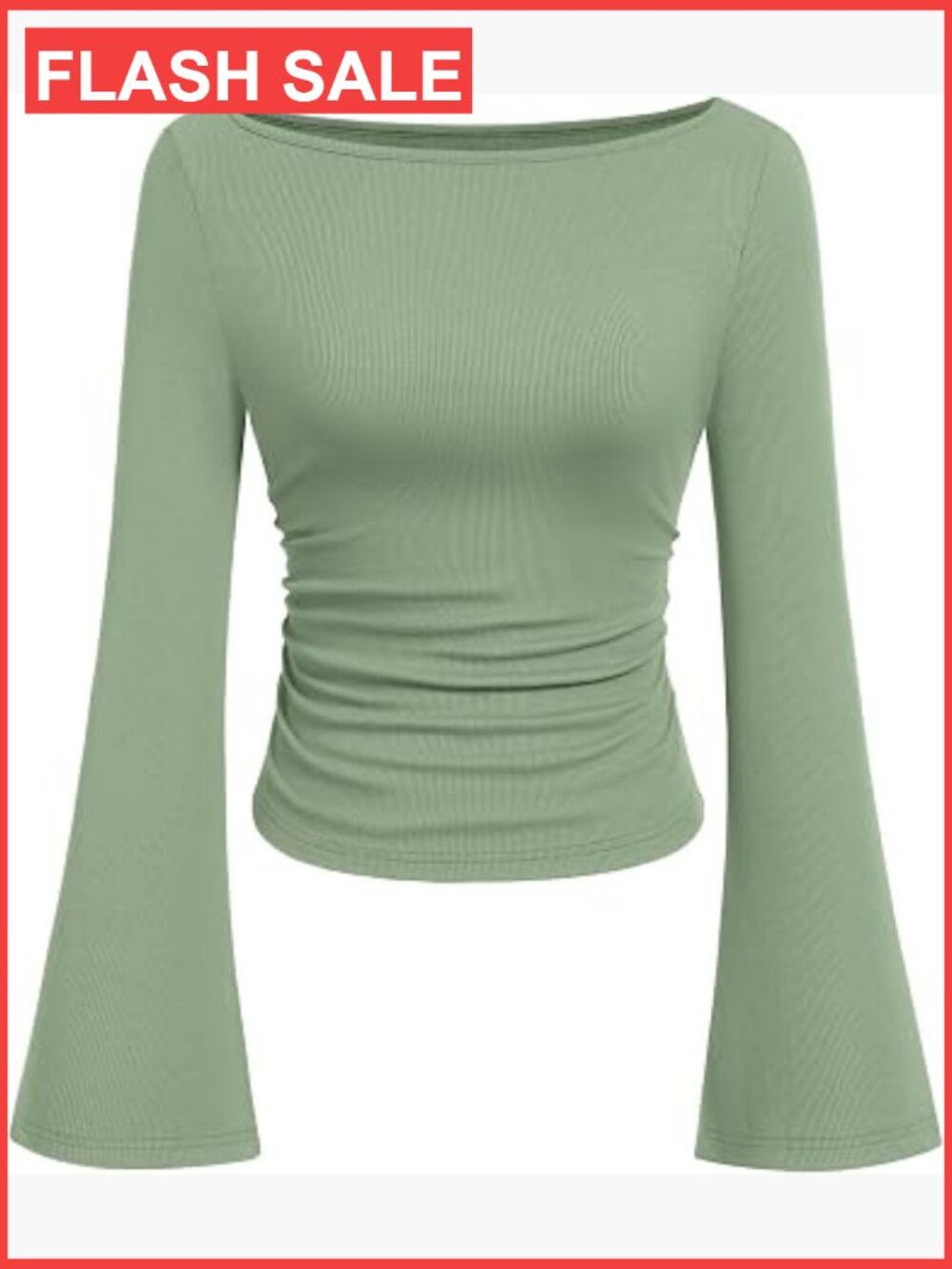 Women's Long Sleeve Ribbed Knit Boat Neck Top - Slim Fit Stretchy Tee